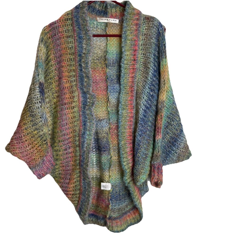 Trina Turk Kurts Knit Mohair Alpaca Sweater Shawl Wrap Multi Color Sz XS / S